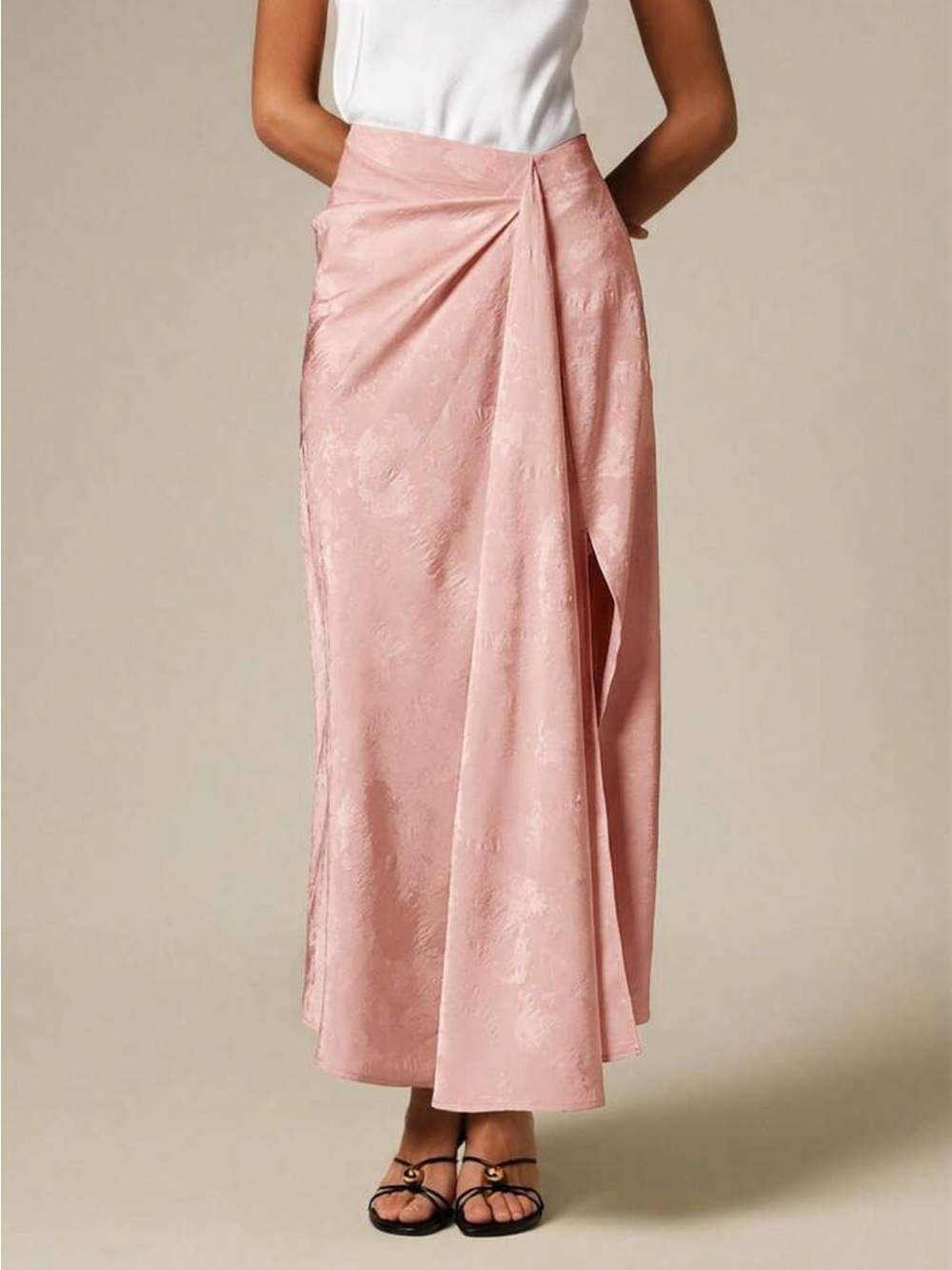Blush Pink Draped Jacquard Maxi Skirt